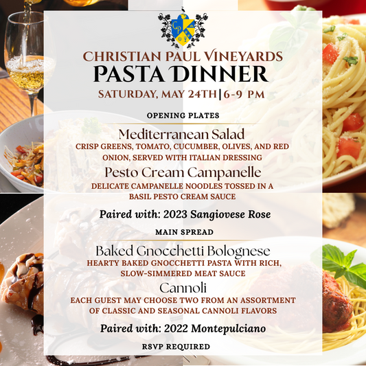 Pasta Dinner - May 24th - Wine Club Pricing